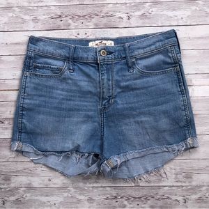 Hollister Blue Denim High Rise Cut Off Cuffed Slim Fit Jean Shorts Size 7 - W 28
